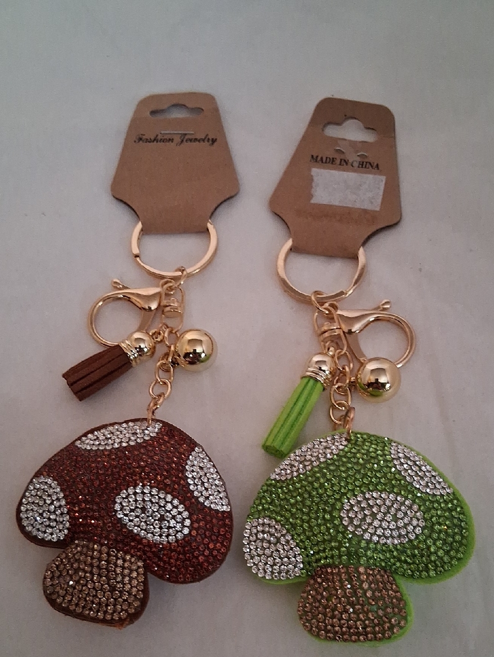 Mushroom Bling Keychain With Tassel Lime Green & Brown